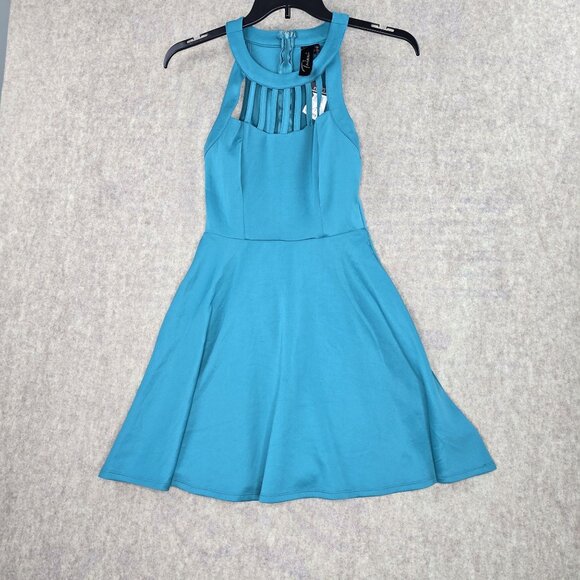 Trixxi Blue Fit & Flare Sleeveless Halter Dress Size 5 - Picture 1 of 9